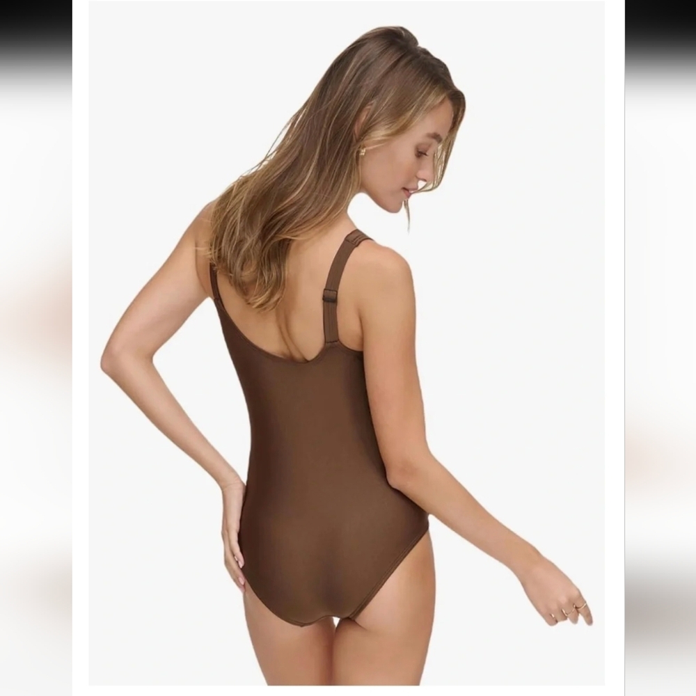 DKNY One Piece Womens Small Brown Twisted Knot Ruched‎ Swimsuit Beachwear - Picture 5 of 10